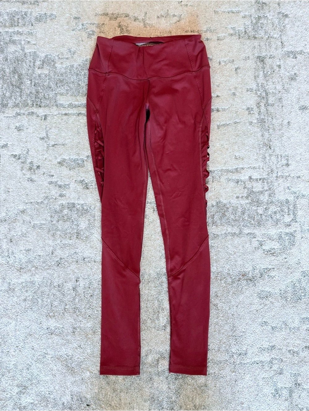 Burgundy High-Waist Leggings with Side Mesh Detail